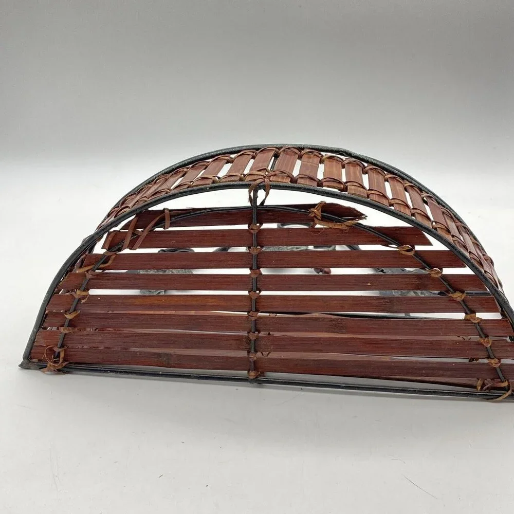 Wall Pocket Basket Semicircle Wood‎ Slat Metal Grape Leaf Scroll French Country
